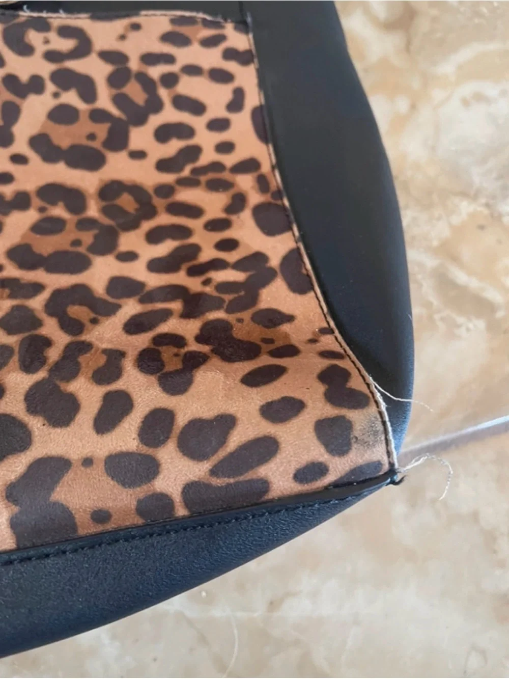 Black Tote Bag with Leopard Print Accent